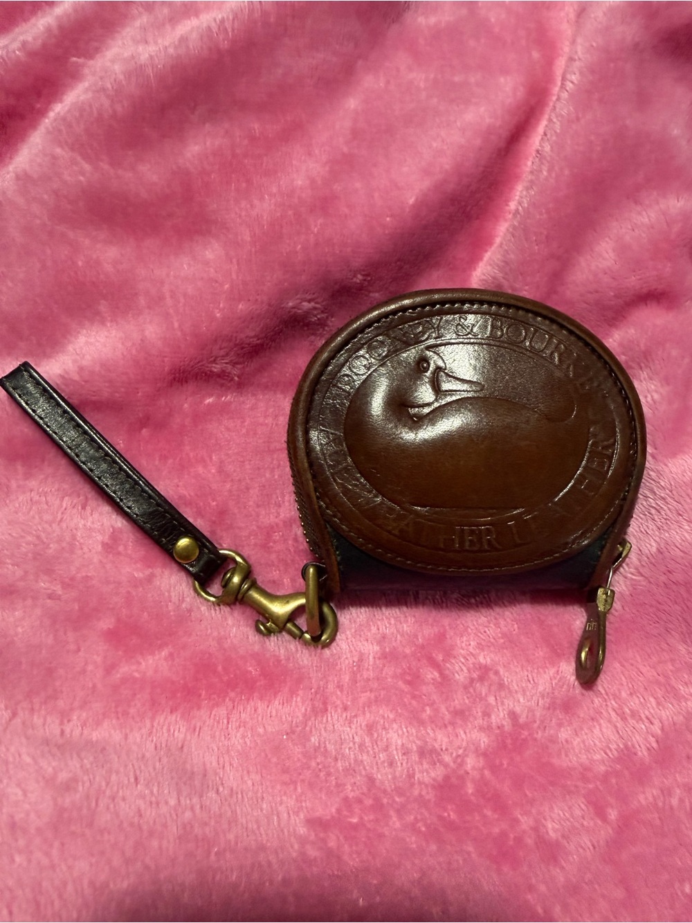 Dooney and Bourke Embossed Leather Coin Pouch Wristlet - Black and Brown